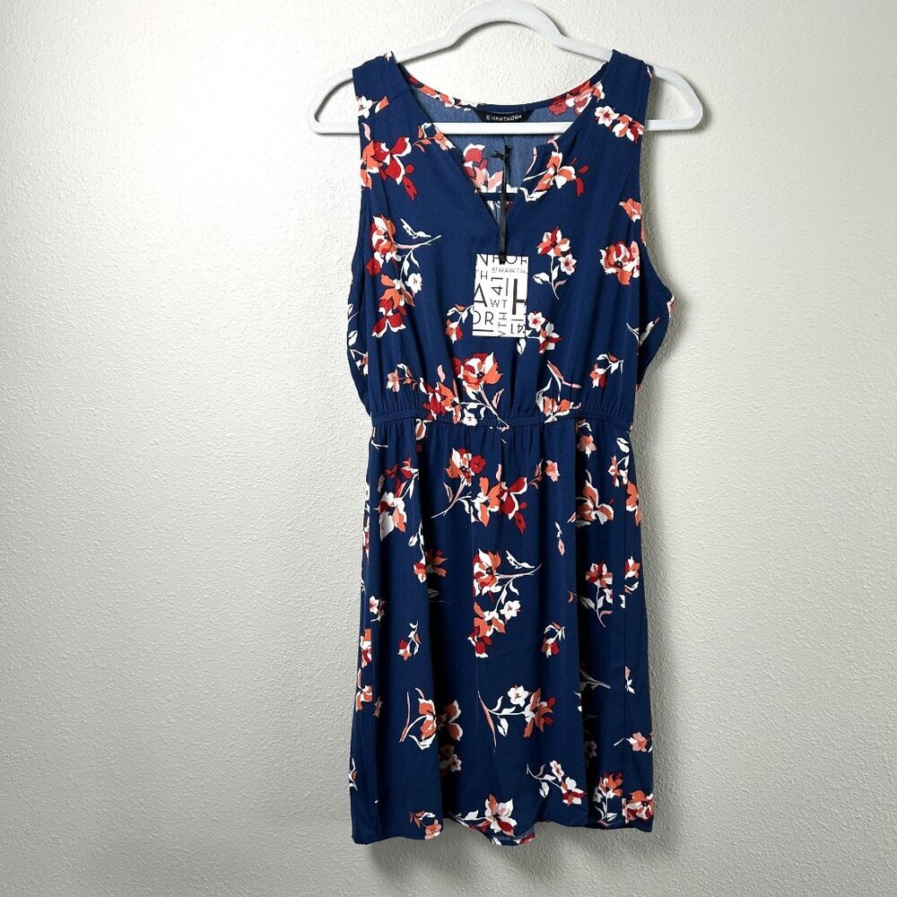 41 Hawthorn Trisha Split Neck Dress Womens Size M Blue Red Floral Sleeveless NWT